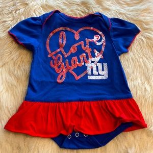 Baby Girls NFL NY Giants Football Onesie with Ruffled Bottom- 6/9M